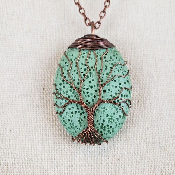 Green Stone Pendant Necklace Tree Of Life - Picture 2 of 2